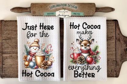 Snowman and Reindeer Cocoa Mugs - Kitchen Towel Sublimation Designs