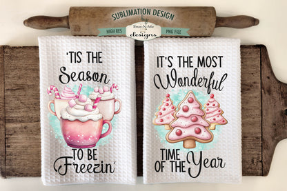 Pink Christmas Cookies - Kitchen Towel Sublimation Designs