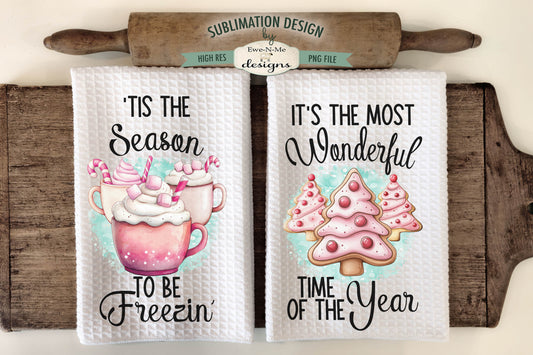Pink Christmas Cookies - Kitchen Towel Sublimation Designs