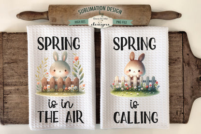Spring Easter Bunnies with Fence - Kitchen Towel Sublimation Designs