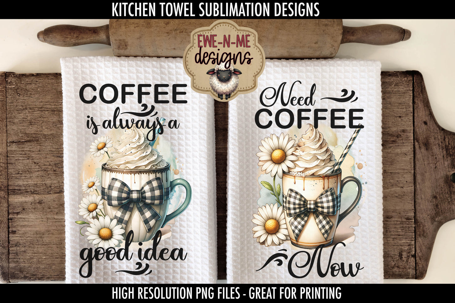 Coffee Mug Plaid Bow Daisy -  Kitchen Towel Sublimation Designs