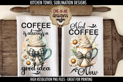 Coffee Mug Plaid Bow Daisy -  Kitchen Towel Sublimation Designs