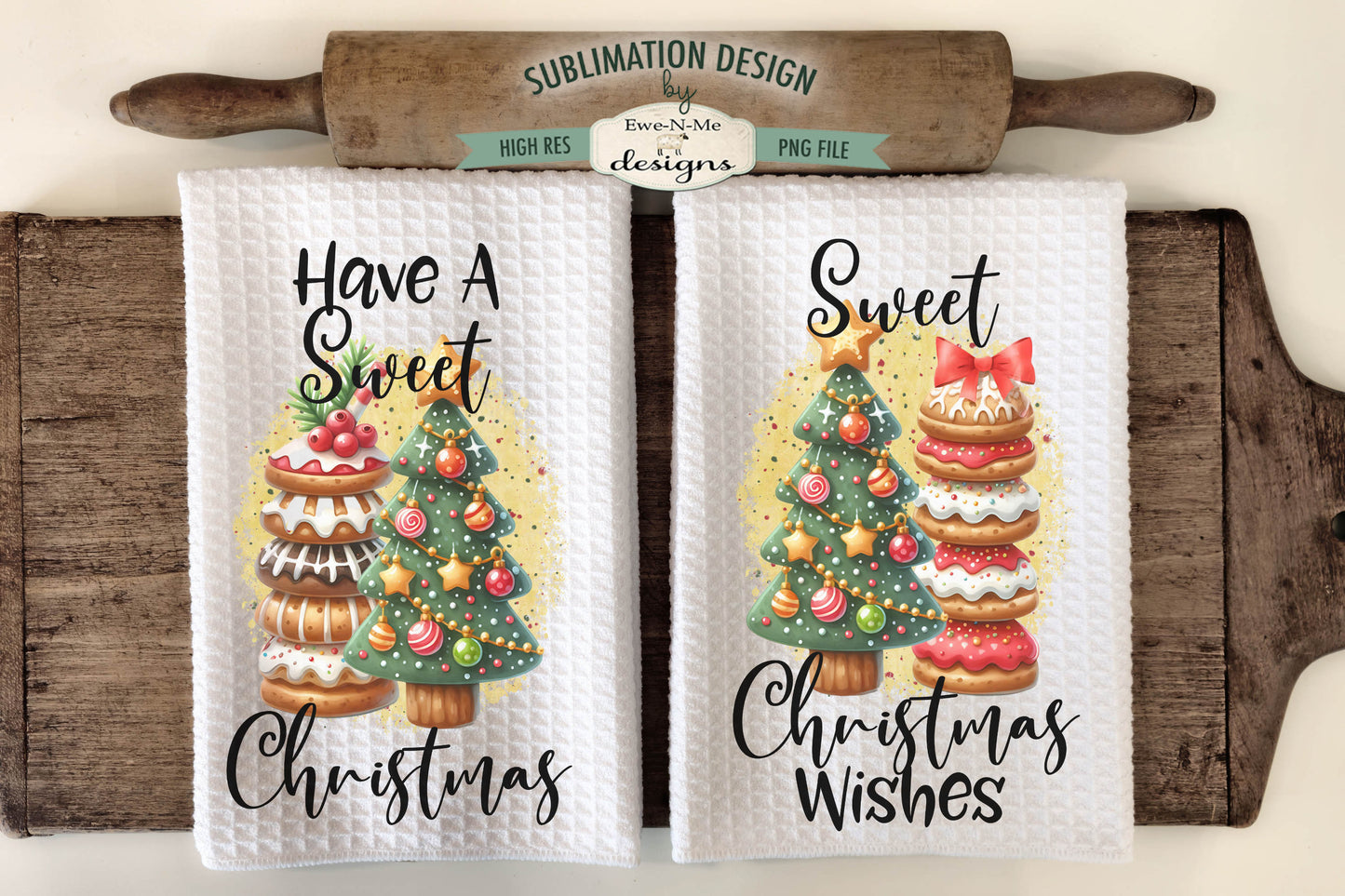 Stacked Cookies and Christmas Tree - Kitchen Towel Sublimation Designs