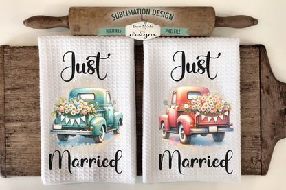 Just Married Wedding Trucks - Kitchen Towel Sublimation Designs