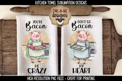 Valentine Pigs Baking Cookies - Kitchen Towel Sublimation Designs