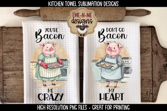 Valentine Pigs Baking Cookies - Kitchen Towel Sublimation Designs