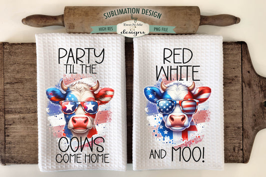 Patriotic Cows in Sunglasses - Kitchen Towel Sublimation Designs