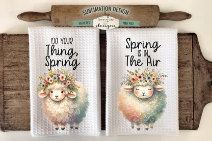 Cute Spring Sheep with Flowers - Kitchen Towel Sublimation Designs