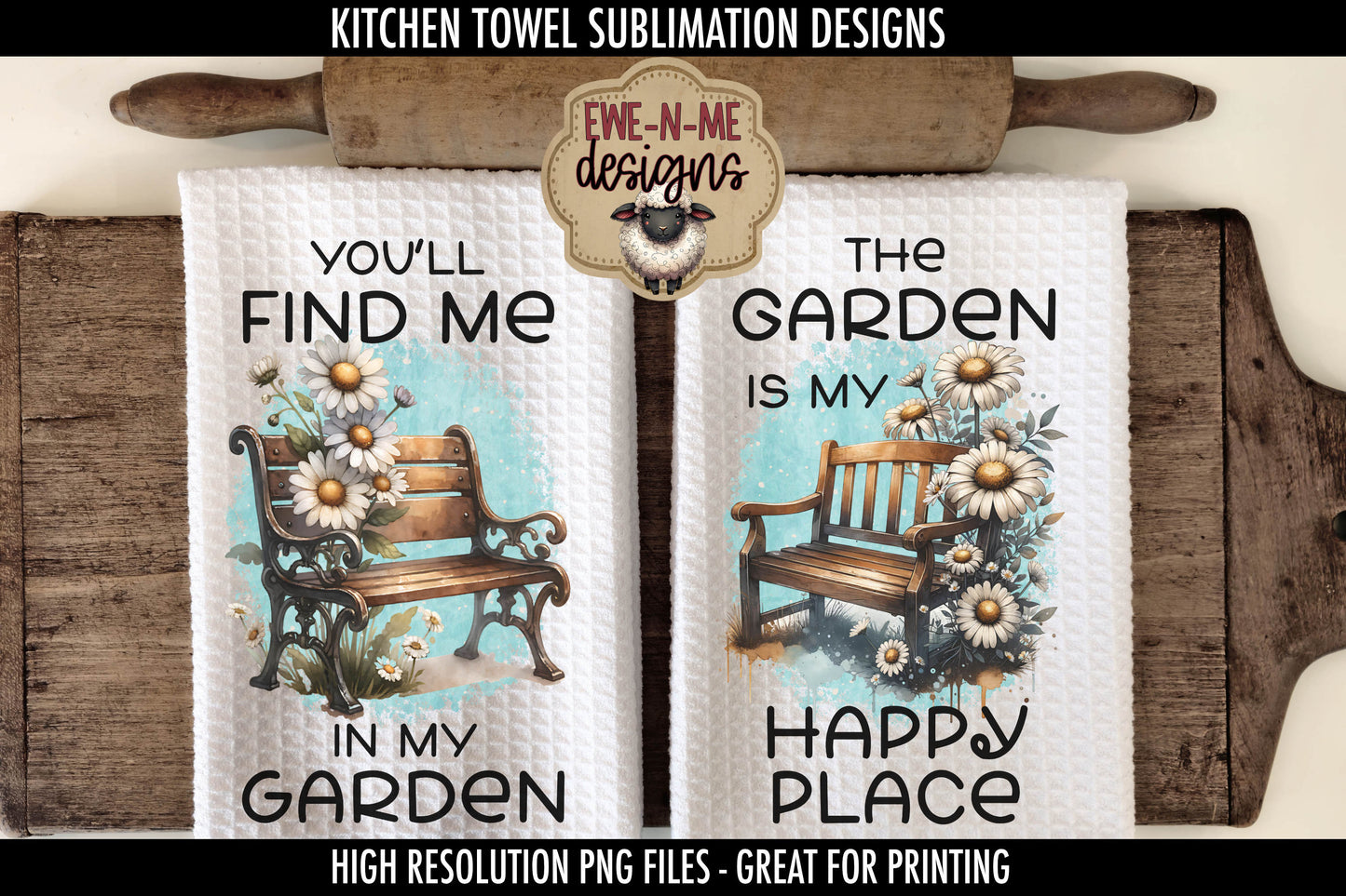 Garden Benches Daisy -  Kitchen Towel Sublimation Designs