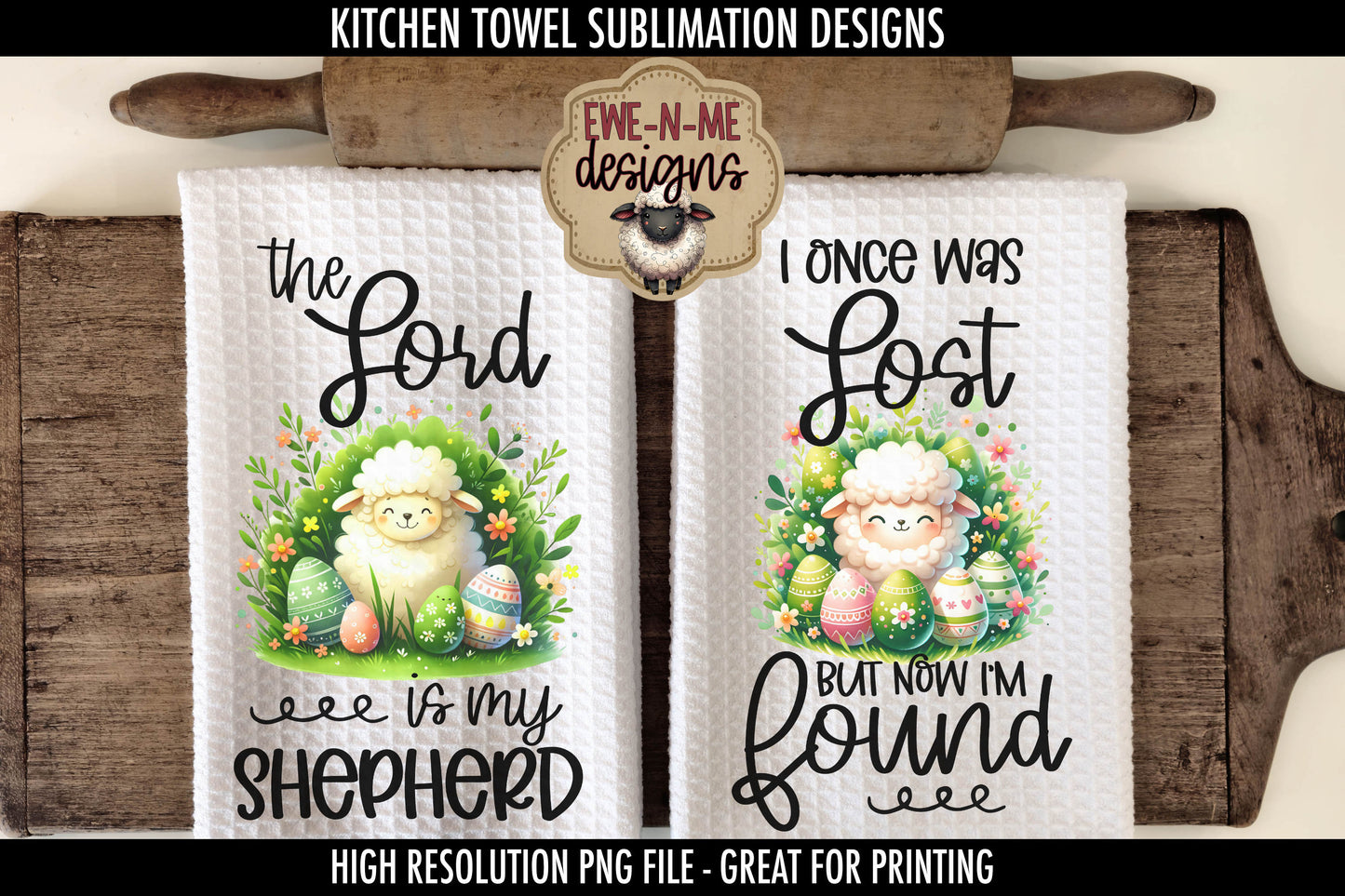 Easter Sheep With Decorated Eggs - Kitchen Towel Sublimation Designs