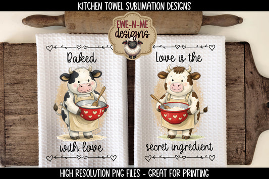 Valentine Cows Baking Cookies - Kitchen Towel Sublimation Designs