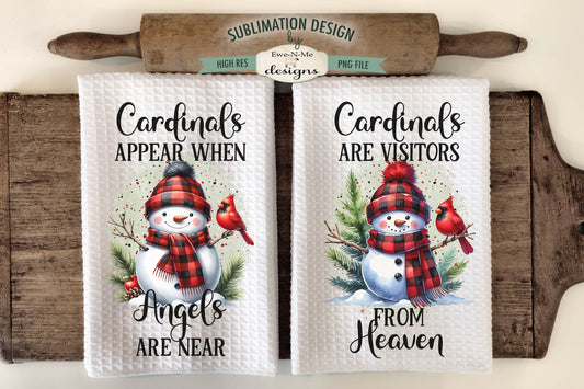 Snowman & Cardinals Red Buffalo Plaid - Kitchen Towel Sublimation Designs