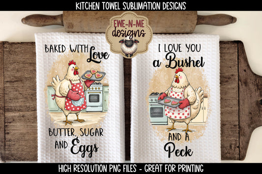 Valentine Chickens Baking Cookies - Kitchen Towel Sublimation Designs