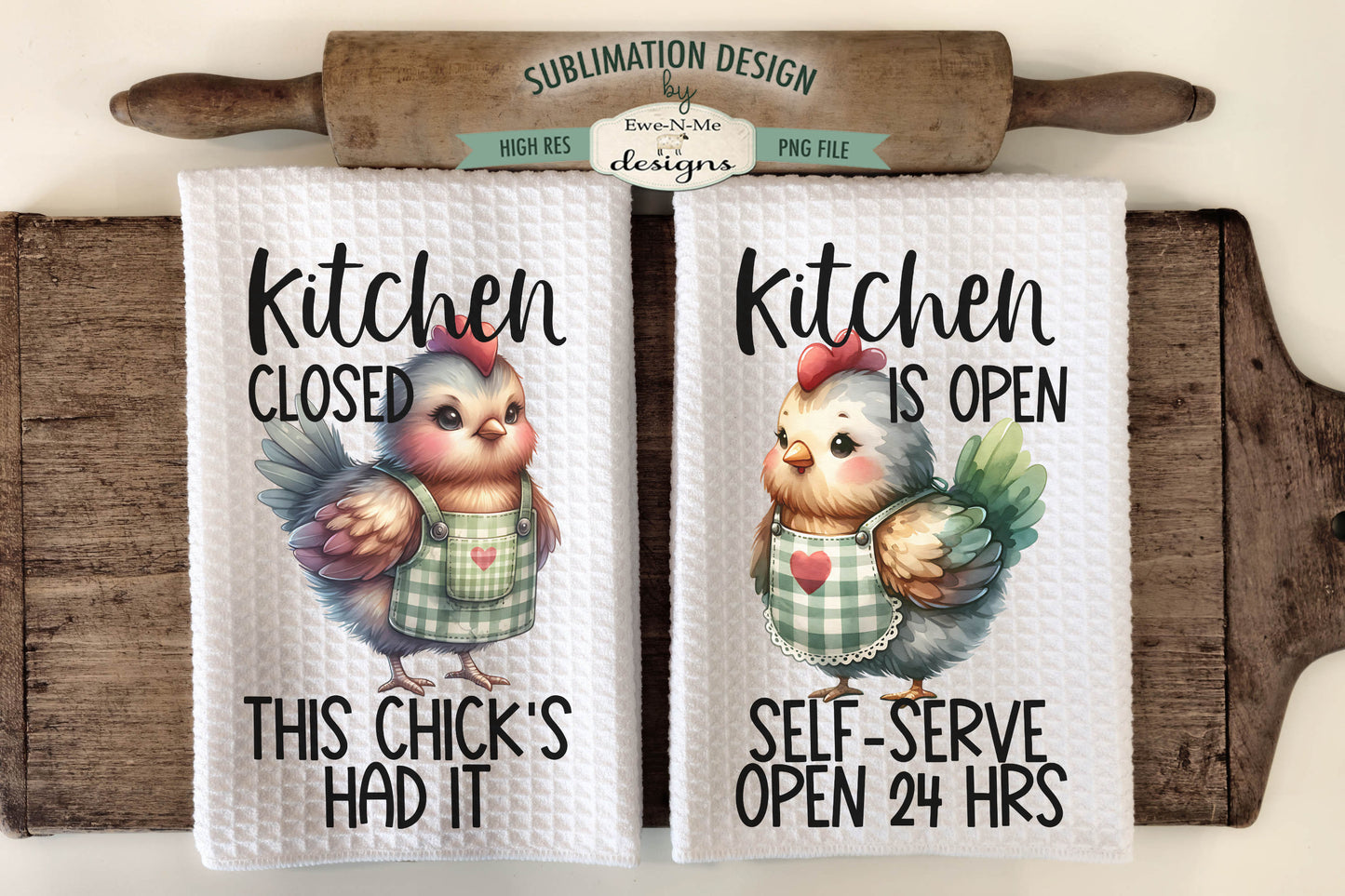 Funny Sassy Chickens in Aprons - Kitchen Towel Sublimation Designs