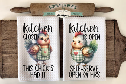 Funny Sassy Chickens in Aprons - Kitchen Towel Sublimation Designs
