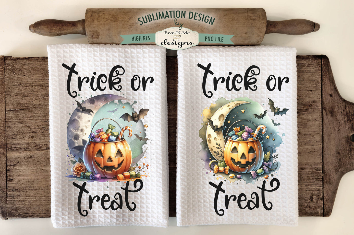 Pumpkin Moon Trick or Treat - Kitchen Towel Sublimation Designs