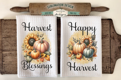 Harvest Pumpkins and Sunflowers - Kitchen Towel Sublimation Designs