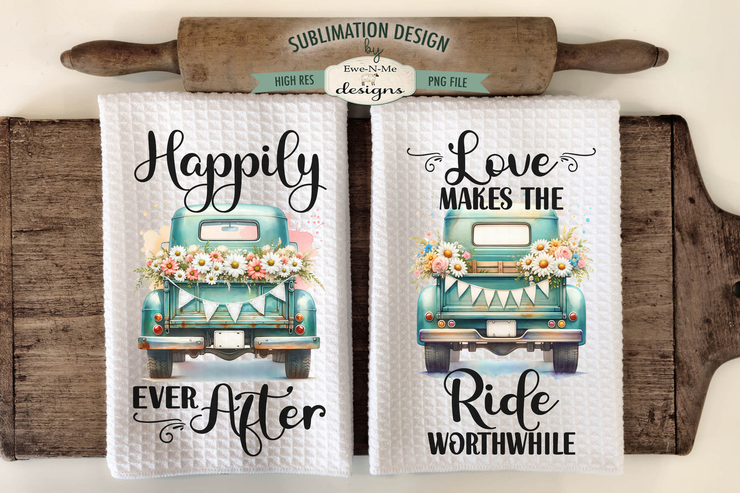 Teal Wedding Trucks - Kitchen Towel Sublimation Designs
