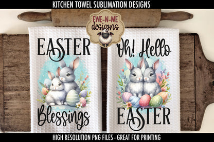 Easter Blessings Hello Easter Bunnies - Kitchen Towel Sublimation Designs