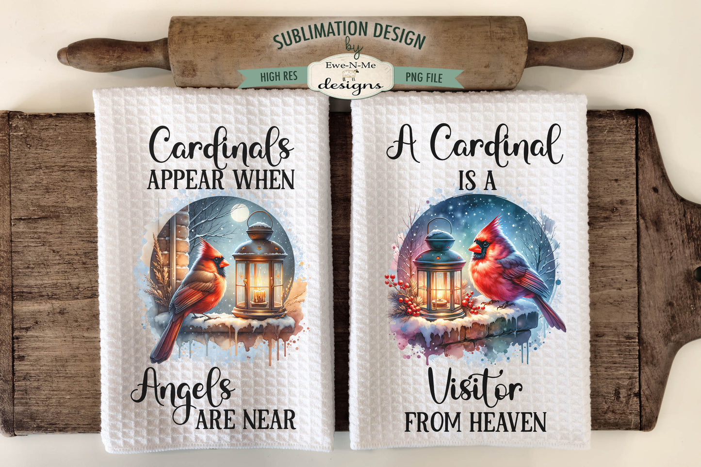 Cardinals and Lanterns - Kitchen Towel Sublimation Designs