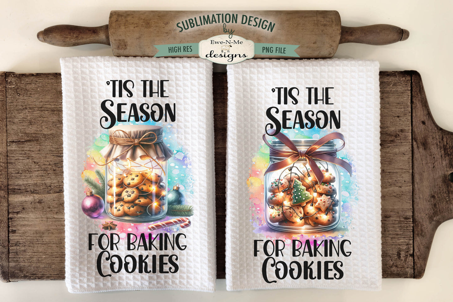 Christmas Cookies in Jar with Lights - Kitchen Towel Sublimation Designs