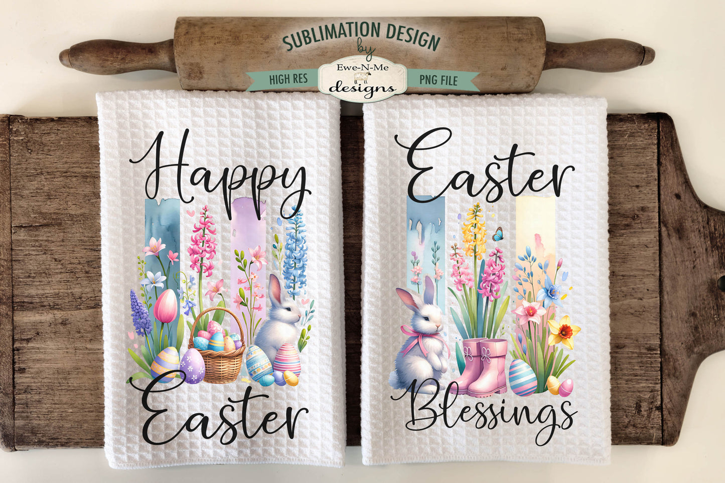 Easter Brush Stroke Spring Flowers - Kitchen Towel Sublimation Designs