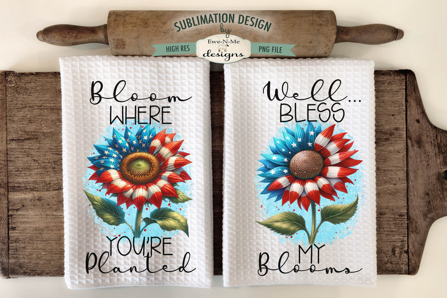 Patriotic Sunflowers - Kitchen Towel Sublimation Designs