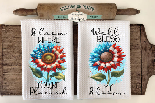 Patriotic Sunflowers - Kitchen Towel Sublimation Designs