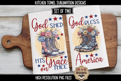 Patriotic Boots and Flowers with Stars - Kitchen Towel Sublimation Designs