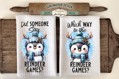 Penguin With Reindeer Antlers - Kitchen Towel Sublimation Designs
