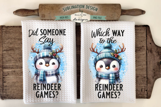 Penguin With Reindeer Antlers - Kitchen Towel Sublimation Designs