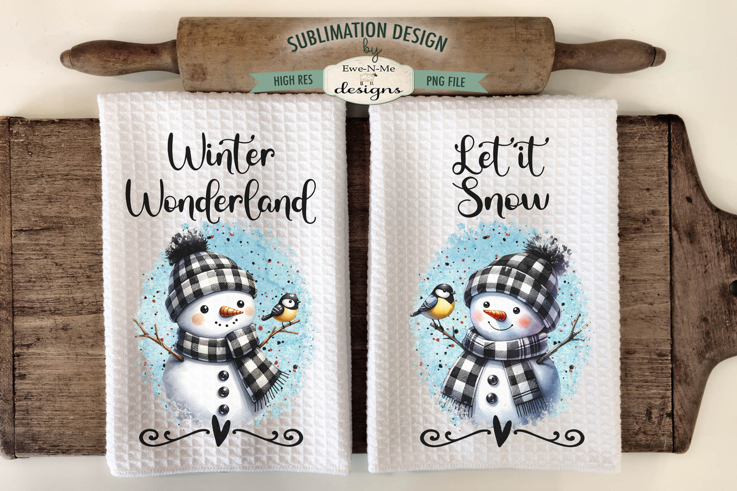 Buffalo Plaid Snowmen - Kitchen Towel Sublimation Designs