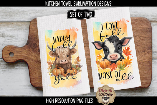 Cute Fall Cows - Kitchen Towel Sublimation Designs
