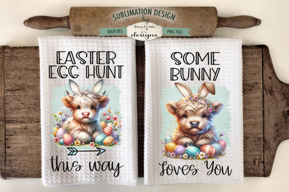 Easter Highland Cows Bunny Ears - Kitchen Towel Sublimation Designs
