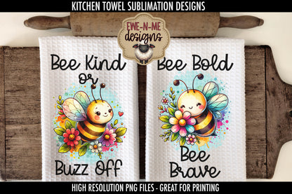 Cute Bees Bee Kind Bee Brave - Kitchen Towel Sublimation Designs
