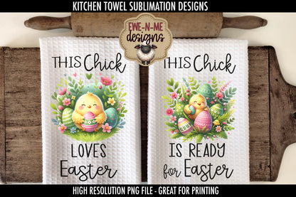 Easter Chick With Decorated Eggs - Kitchen Towel Sublimation Designs