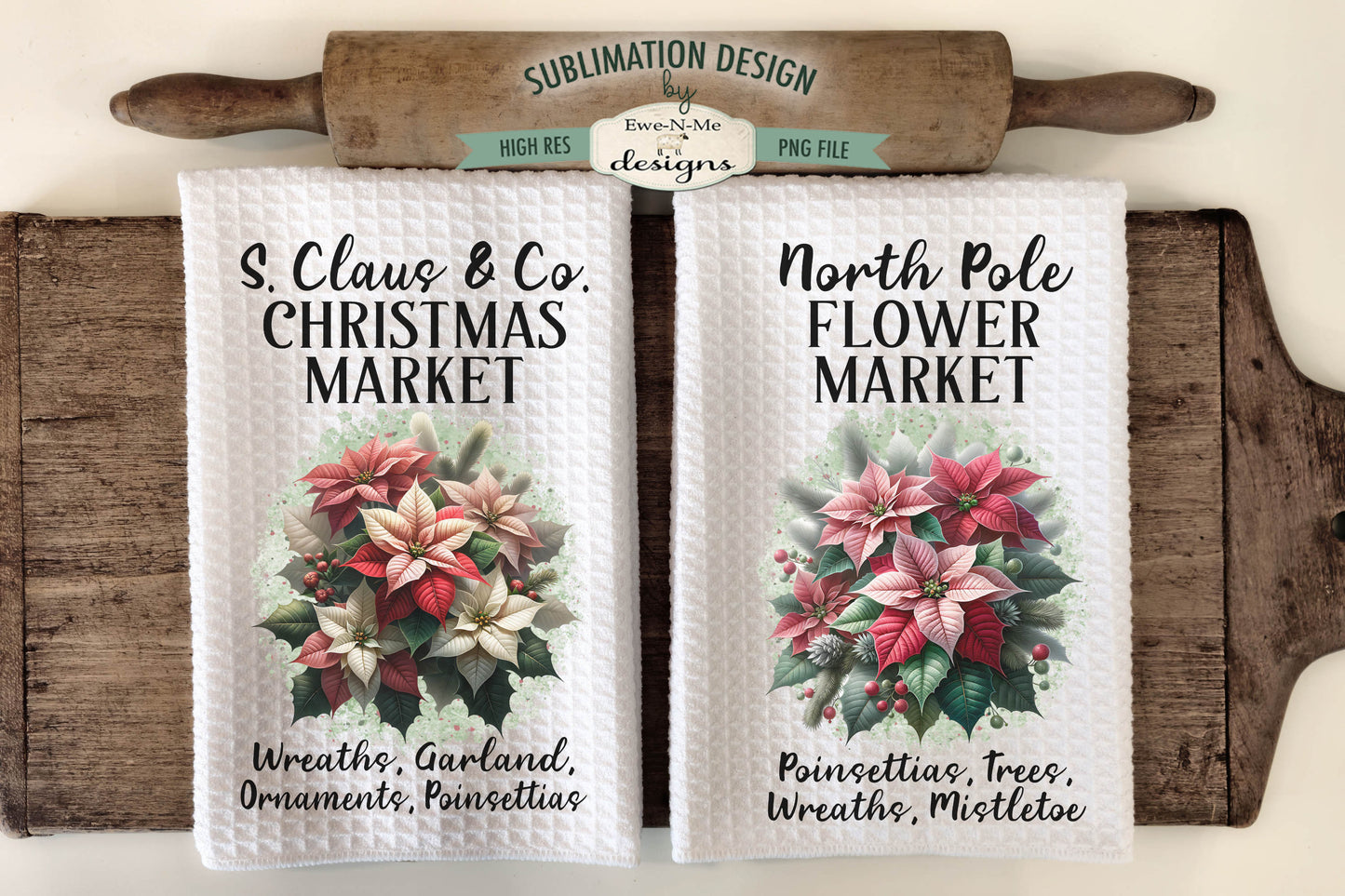 Poinsettia Christmas Flower Market  - Kitchen Towel Sublimation Designs