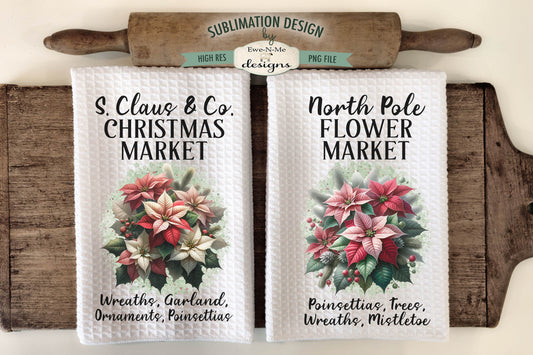 Poinsettia Christmas Flower Market  - Kitchen Towel Sublimation Designs