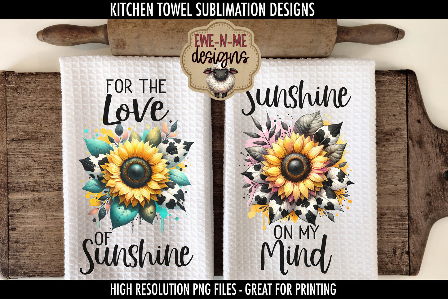 Cow Print Sunflowers -  Kitchen Towel Sublimation Designs