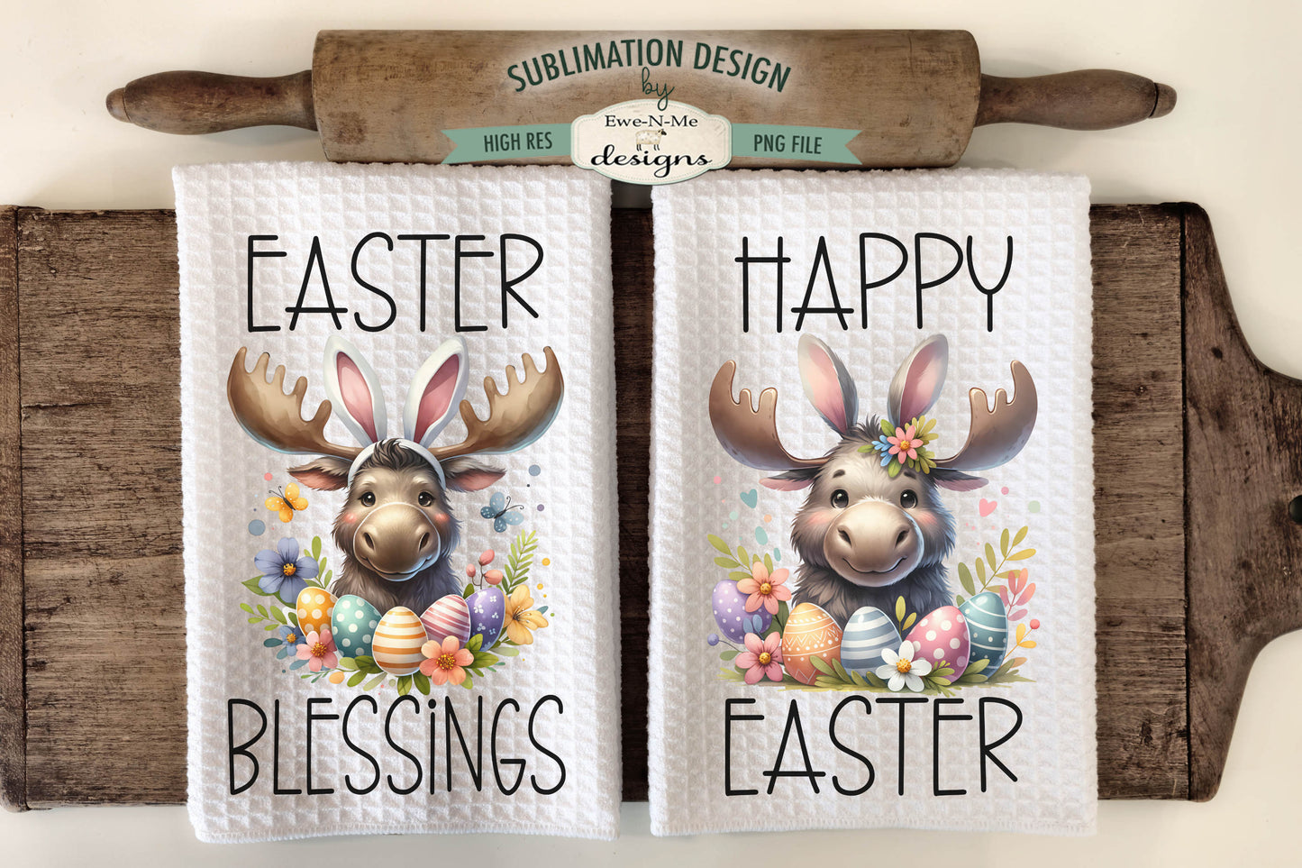 Easter Moose with Bunny Ears - Kitchen Towel Sublimation Designs