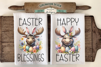 Easter Moose with Bunny Ears - Kitchen Towel Sublimation Designs