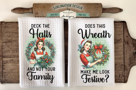 Funny Retro Christmas Housewife - Kitchen Towel Sublimation Designs