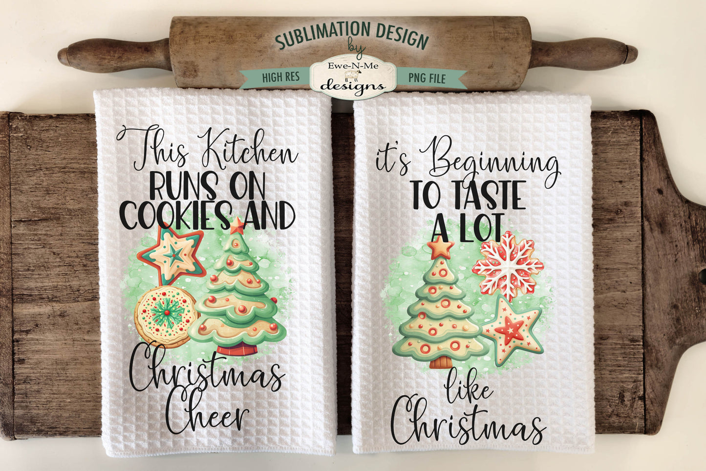 Christmas Cheer Cookies Green - Kitchen Towel Sublimation Designs