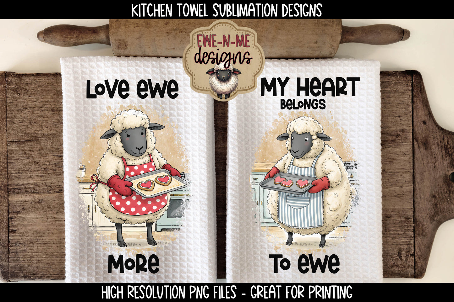 Valentine Sheep Baking Cookies - Kitchen Towel Sublimation Designs