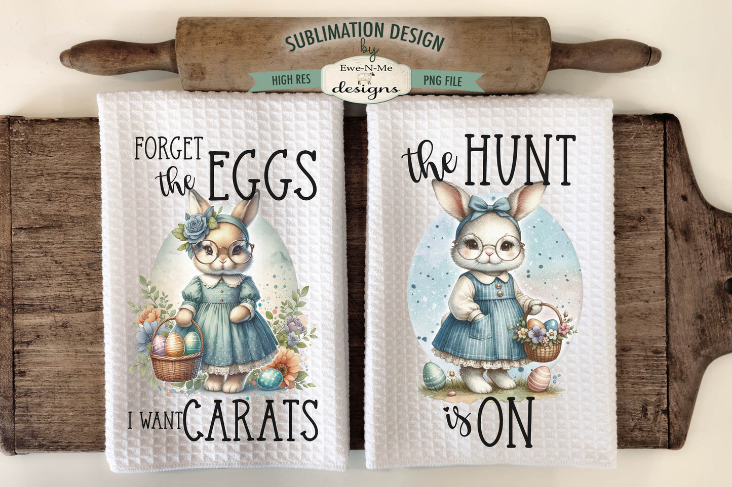 Vintage Easter Bunny Girls- Kitchen Towel Sublimation Designs