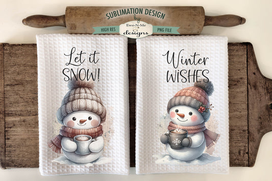 Muted Snowman with Mugs - Kitchen Towel Sublimation Designs