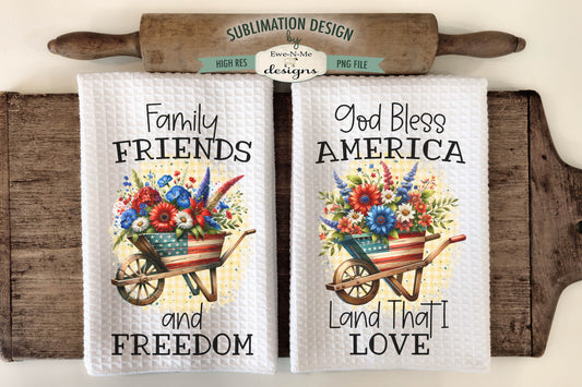 Patriotic Flowers in Wheelbarrows - Kitchen Towel Sublimation Designs