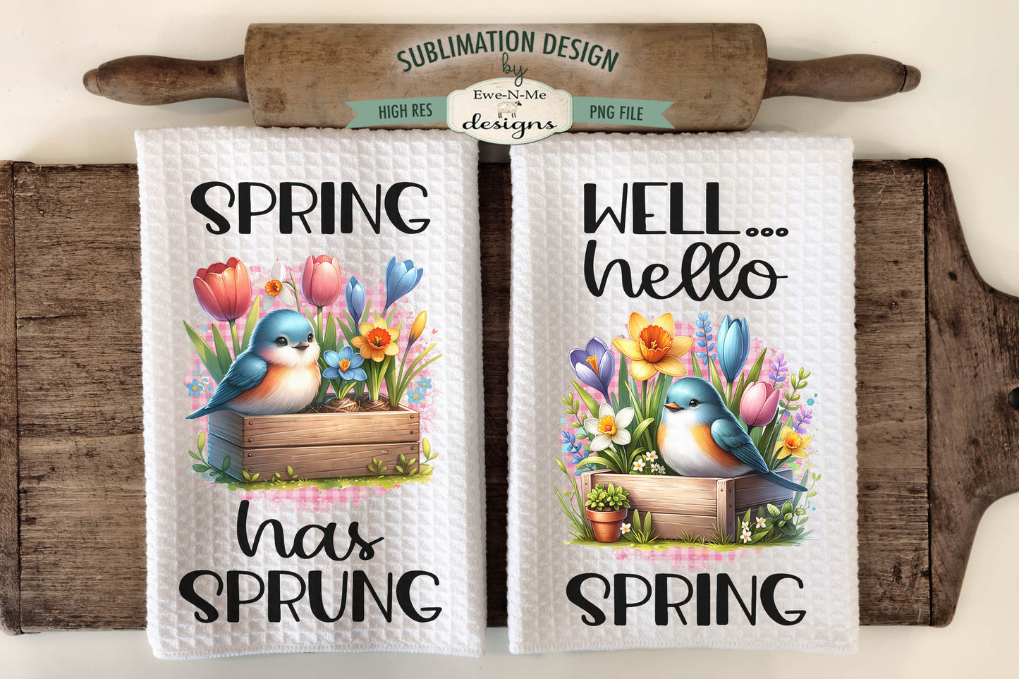 Spring Flowers and Birds - Kitchen Towel Sublimation Designs