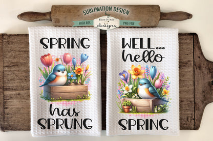Spring Flowers and Birds - Kitchen Towel Sublimation Designs