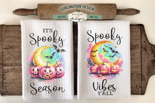 Pink Jack O Lanterns and Moons - Kitchen Towel Sublimation Designs